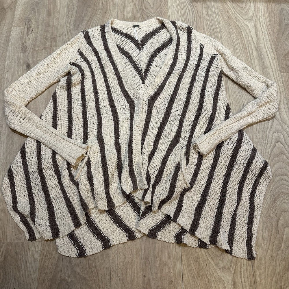Free People Sweater Small Cardigan Beige Knit Long Sleeve Stretch Pockets